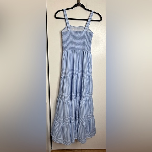 Commense Pinstripe Shirred Backless Long Cami Dress Smocked Blue White NWT Small - Picture 10 of 12